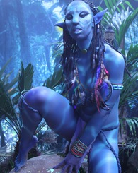 Misty Stone grabs and rubs her nice blue alien tits for you